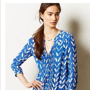 MAEVE Anthro Blue & White Drop waist dress